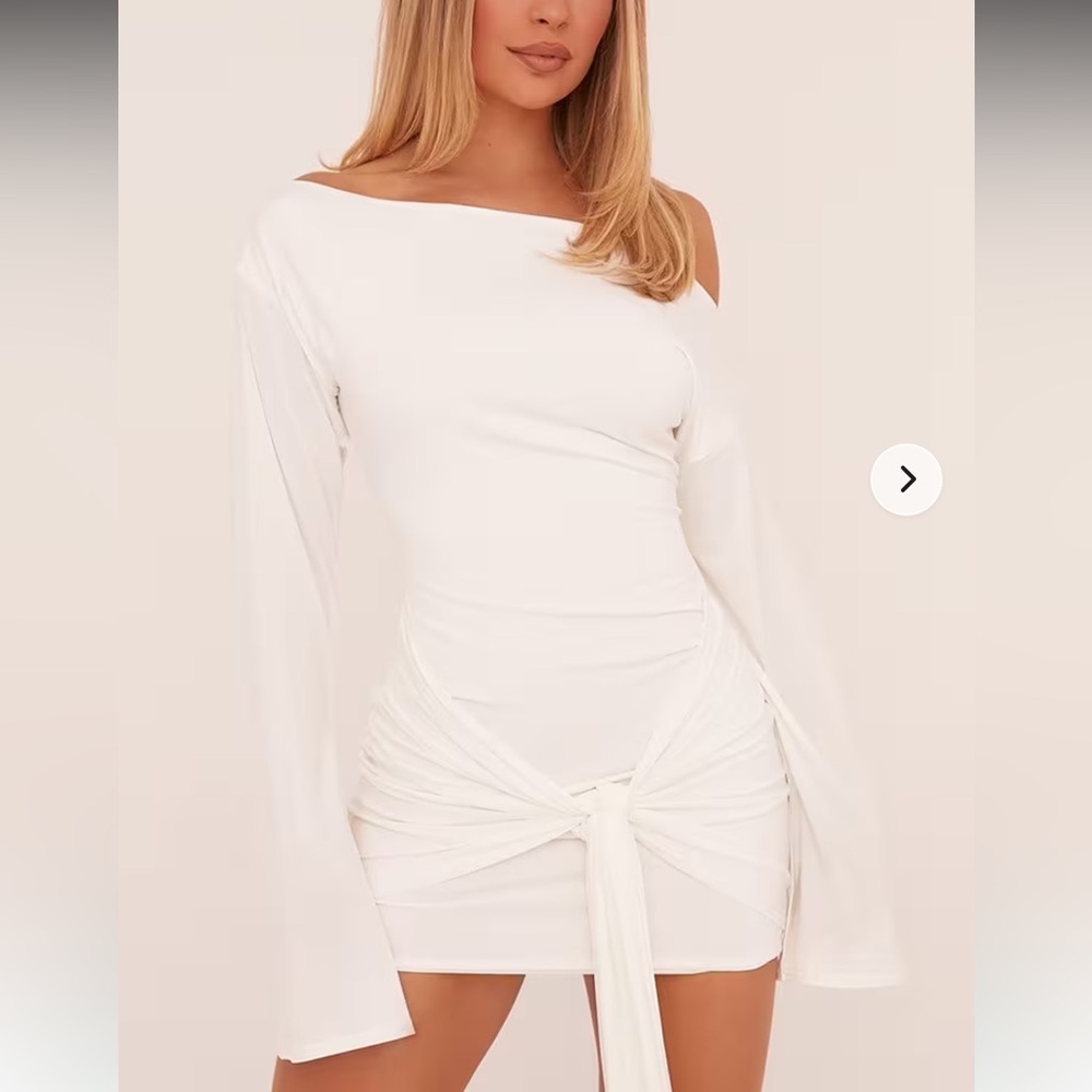EGO White One-Shoulder Long-Sleeve Knot Front Dress NWT